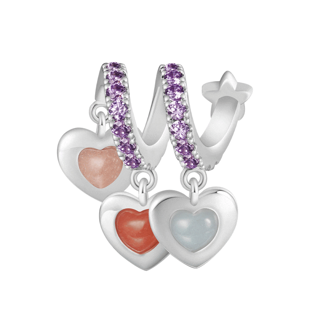 Gnoce Engravable Three Heart-shaped Glow-in-the-Dark Stone Family Pendant Dangle Charm_1