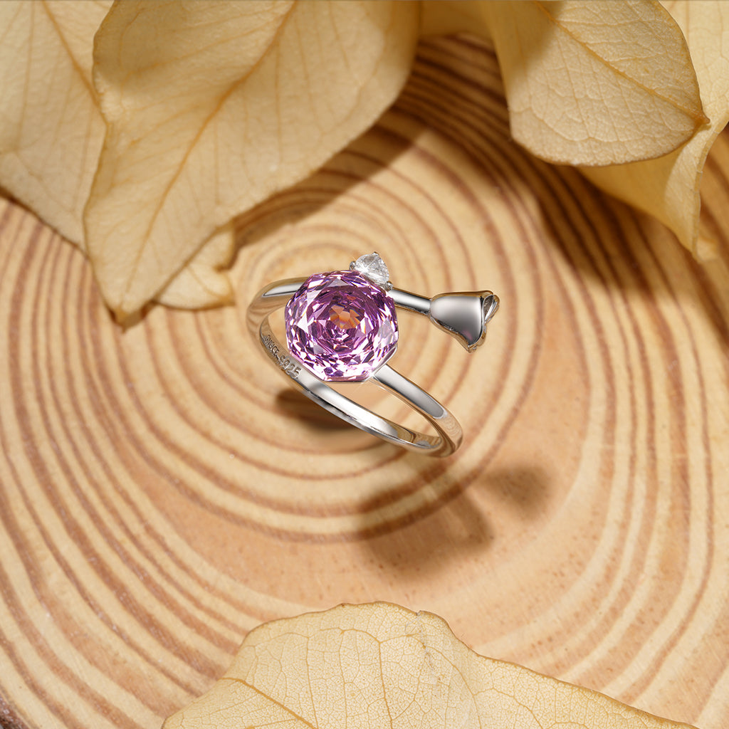 Gnoce Pink Rose Cut Zirconia Open Promise Ring_3