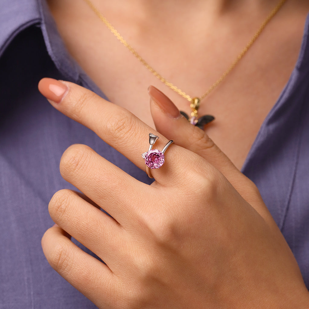 Gnoce Pink Rose Cut Zirconia Open Promise Ring_4