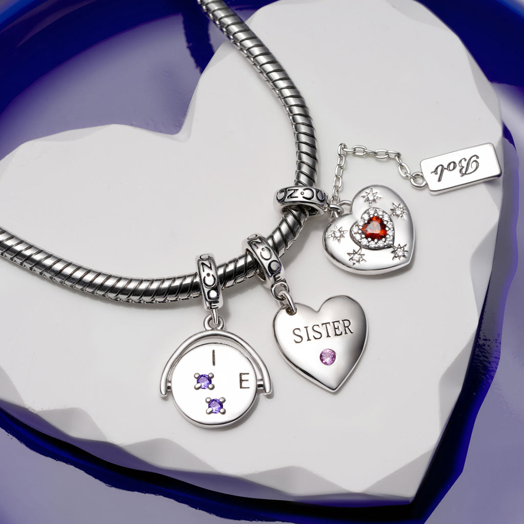 Gnoce "I love you" Vintage Spinner Birthstone Pendant Dangle Charm_4