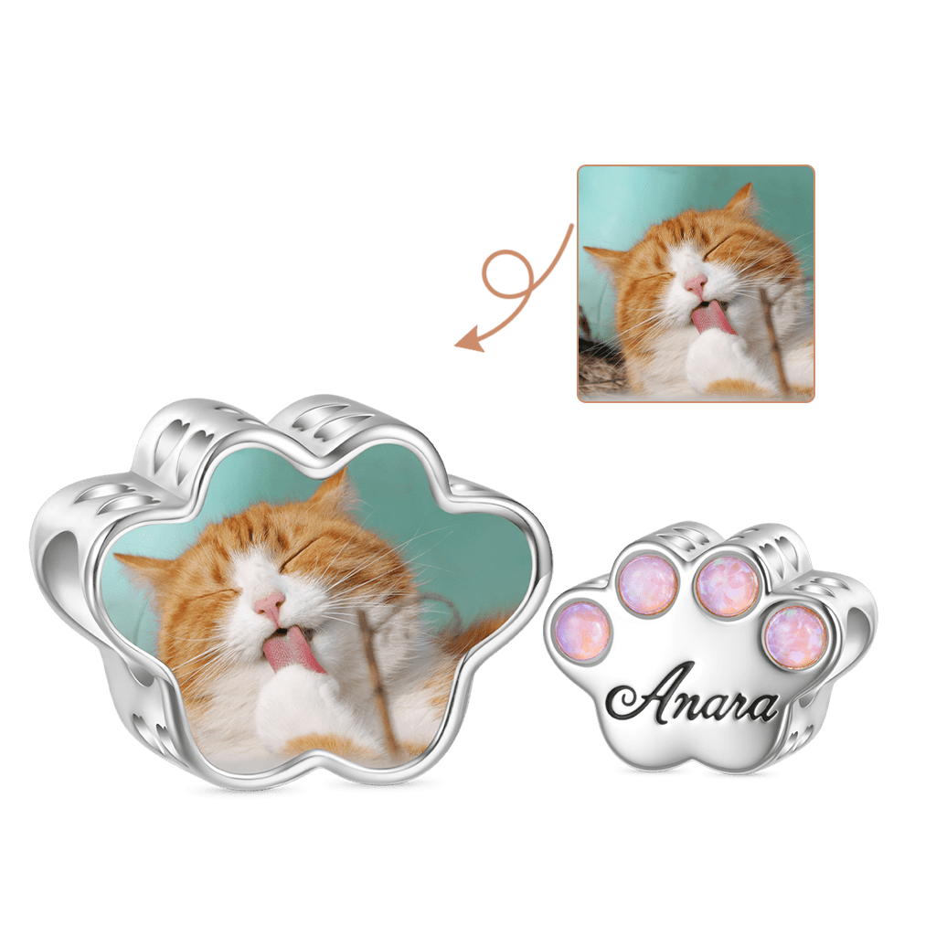 Gnoce Cat Paw Opal Inlaid Personalized Photo Charm_1
