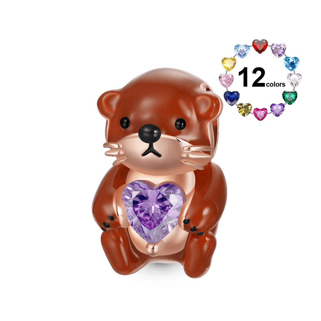 Gnoce Cute Brooke Otter Embraces Heart Birthstone Charm_1