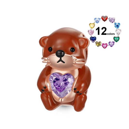 Gnoce Cute Brooke Otter Embraces Heart Birthstone Charm_1