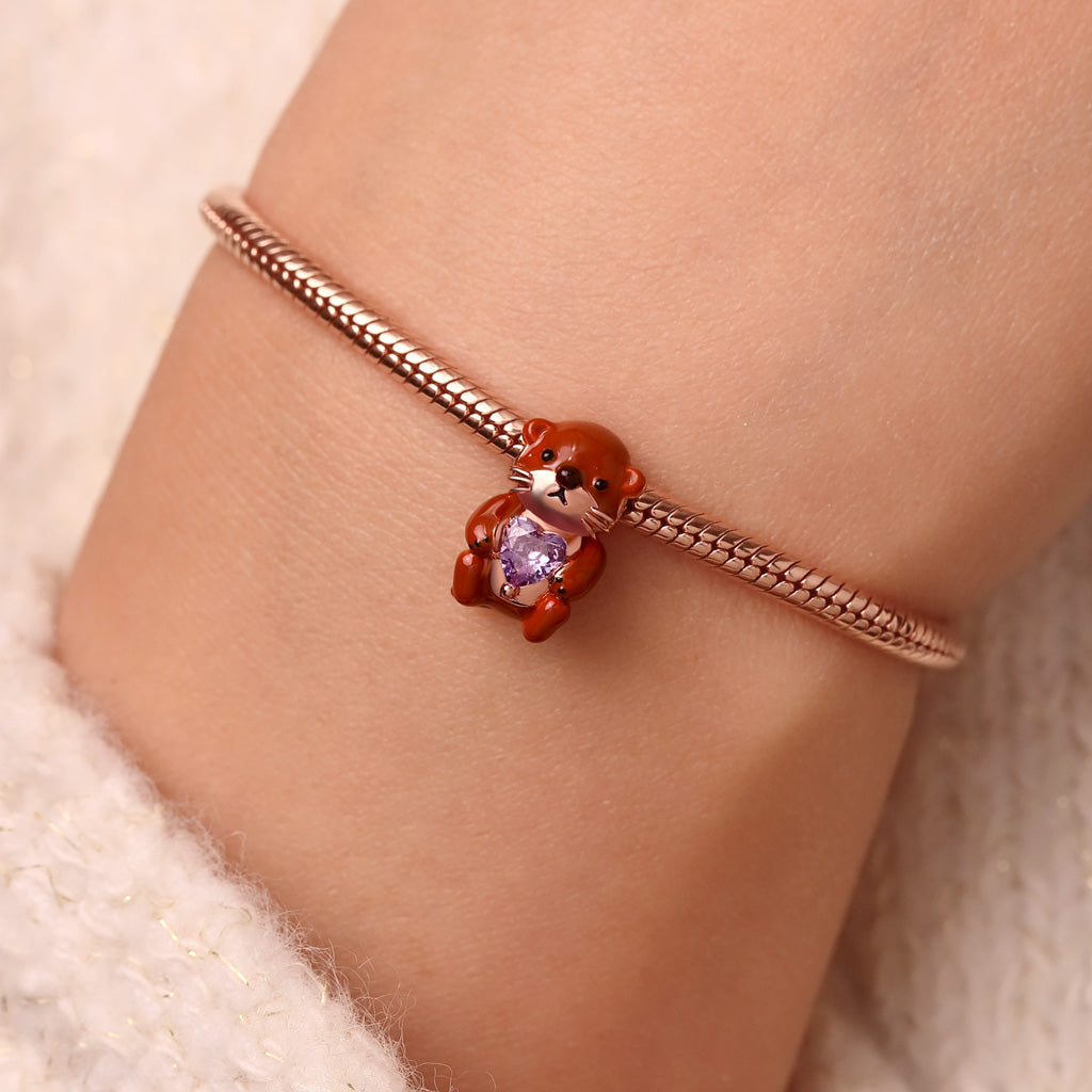 Gnoce Cute Brooke Otter Embraces Heart Birthstone Charm_6