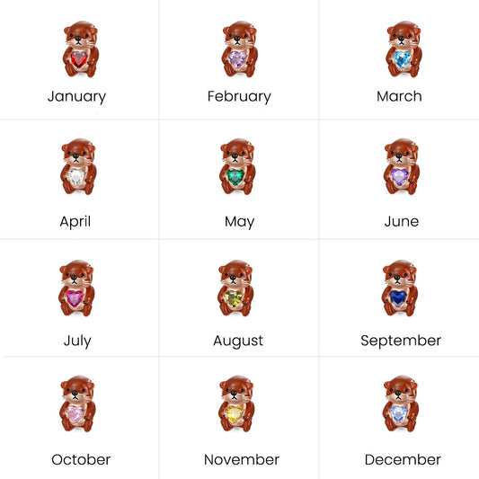 Gnoce Cute Brooke Otter Embraces Heart Birthstone Charm_7