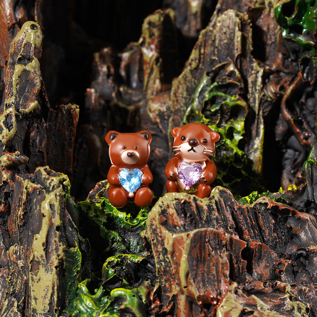 Gnoce Cute Brooke Otter Embraces Heart Birthstone Charm_3