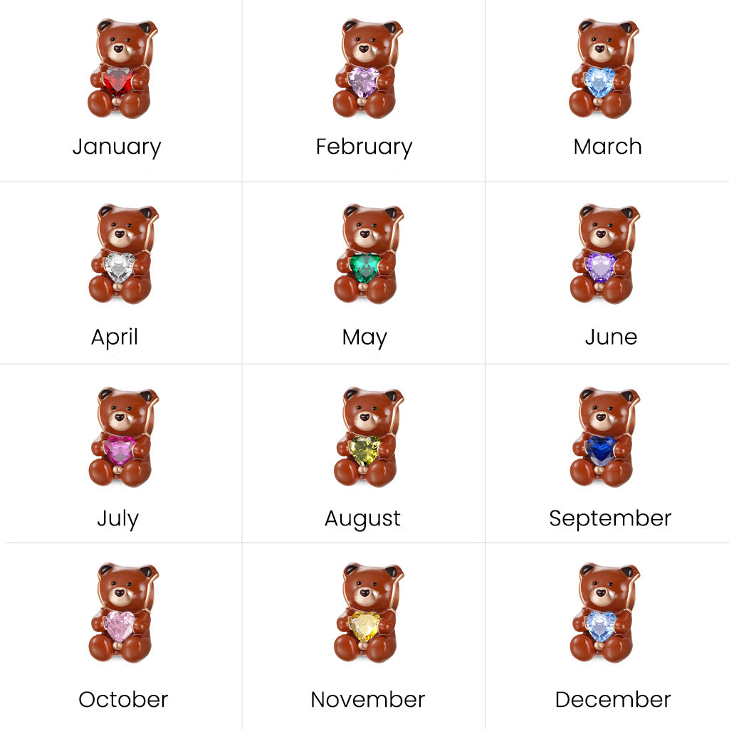 Gnoce Cute Bear Embraces Heart Birthstone Charm_4