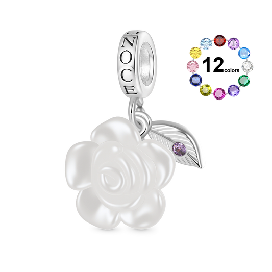 Gnoce Valentine's Day Pearl Rose Birthstone Pendant Dangle Charm_1