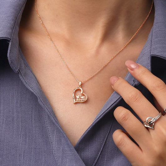 Gnoce Rose Gold "I love you forever" Highland Cow Heart Necklace_6