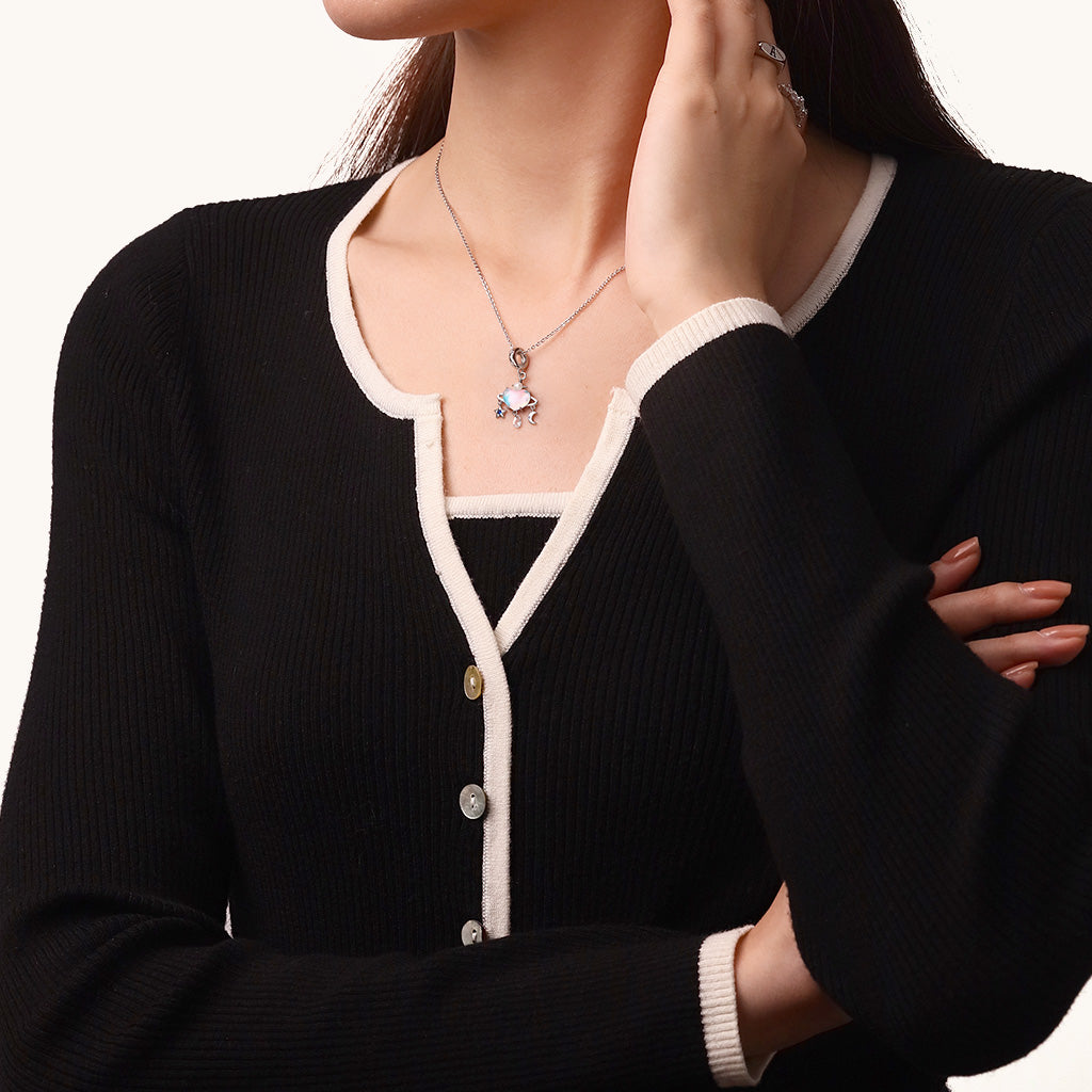 Gnoce Heart Blue Planet Pendant Dangle Charm_4