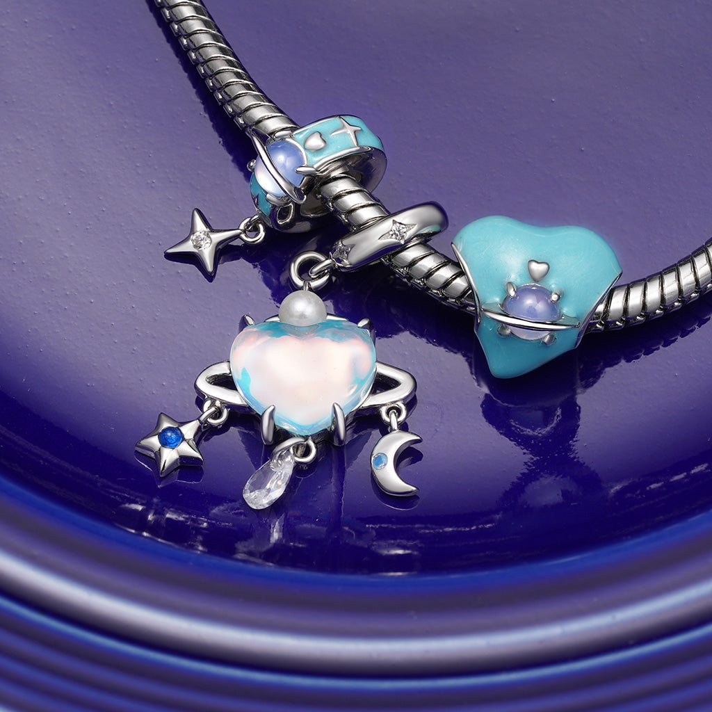 Gnoce Heart Blue Planet Pendant Dangle Charm_3