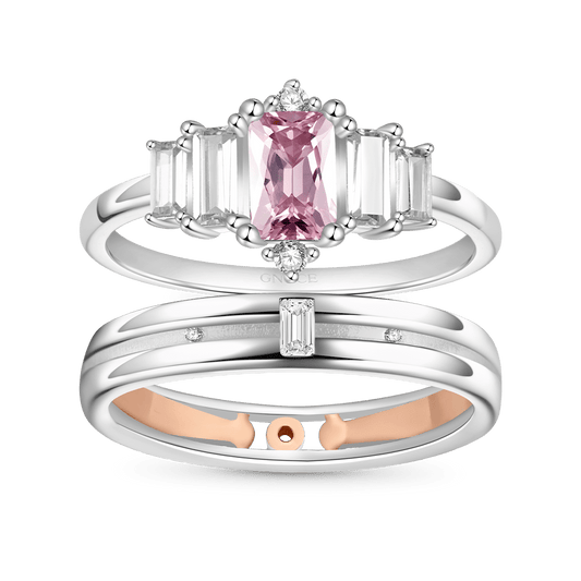 Gnoce Pink Cubic Zirconia Wedding Couple Rings_1
