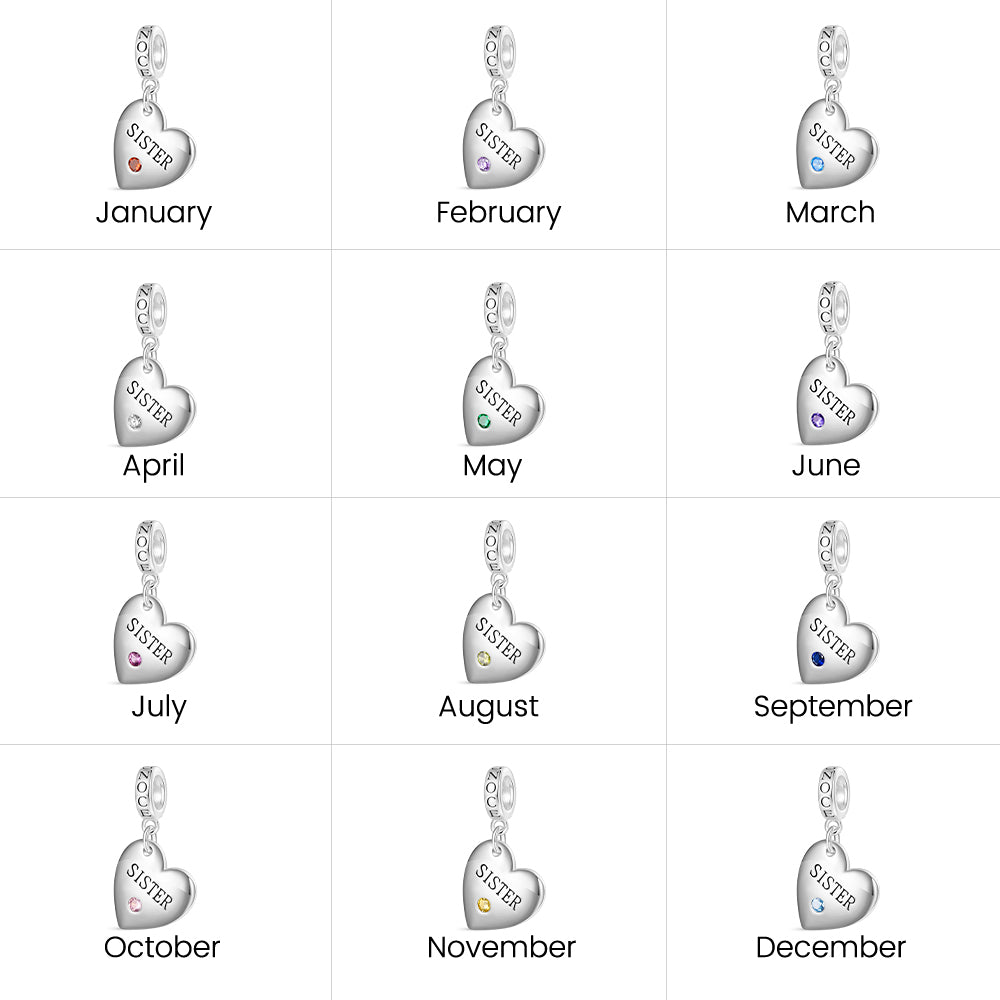 Gnoce SISTER Heart Birthstone Pendant Dangle Charm_3