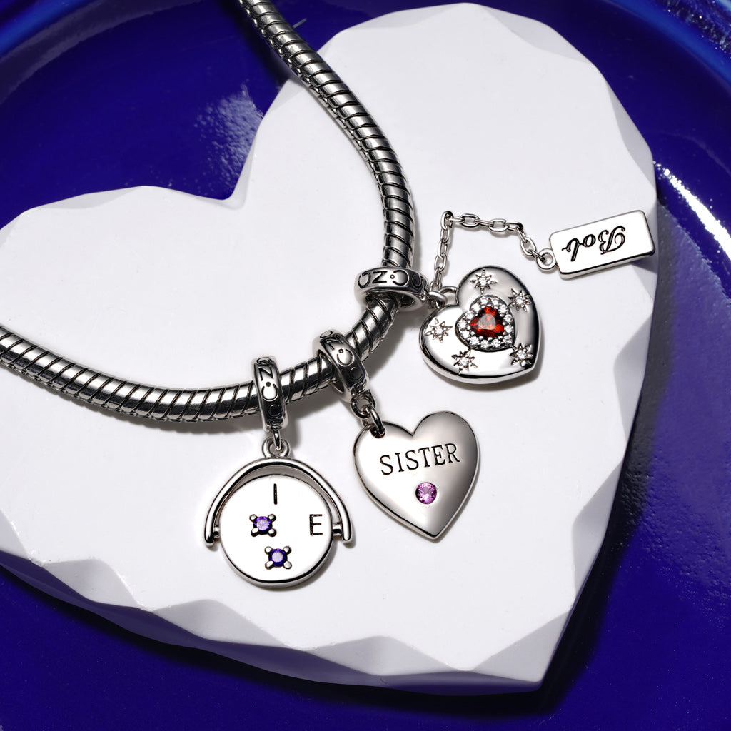 Gnoce SISTER Heart Birthstone Pendant Dangle Charm_4
