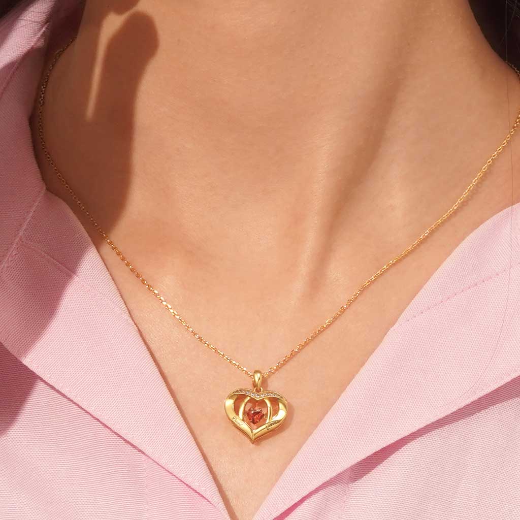 Gnoce Engravable Forever Together Birthstones Heart Necklace_7