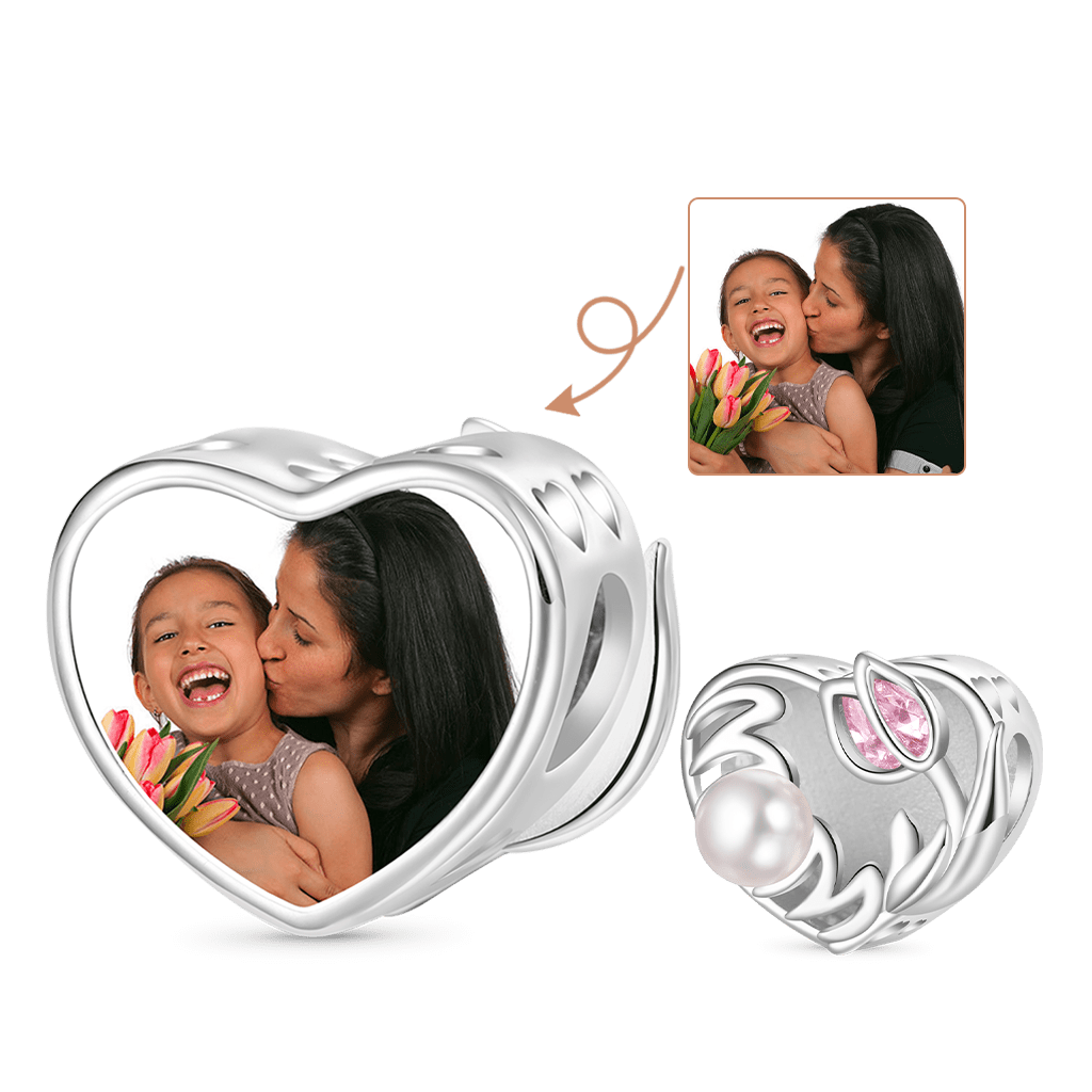 Gnoce Mother’s Day Pearl Tulip Heart Personalized Photo Charm_1
