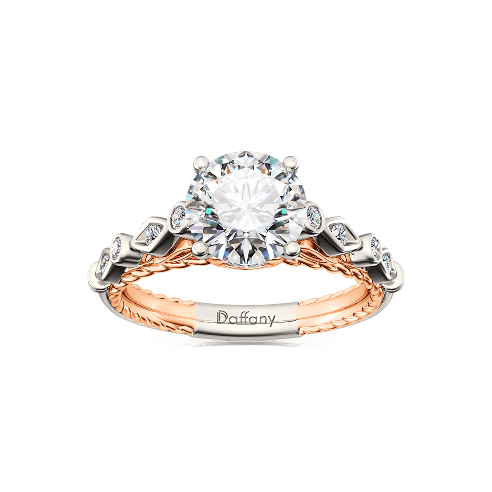 Round Gemstone Twisted Rope Vintage Engagement Ring Two Tone_1