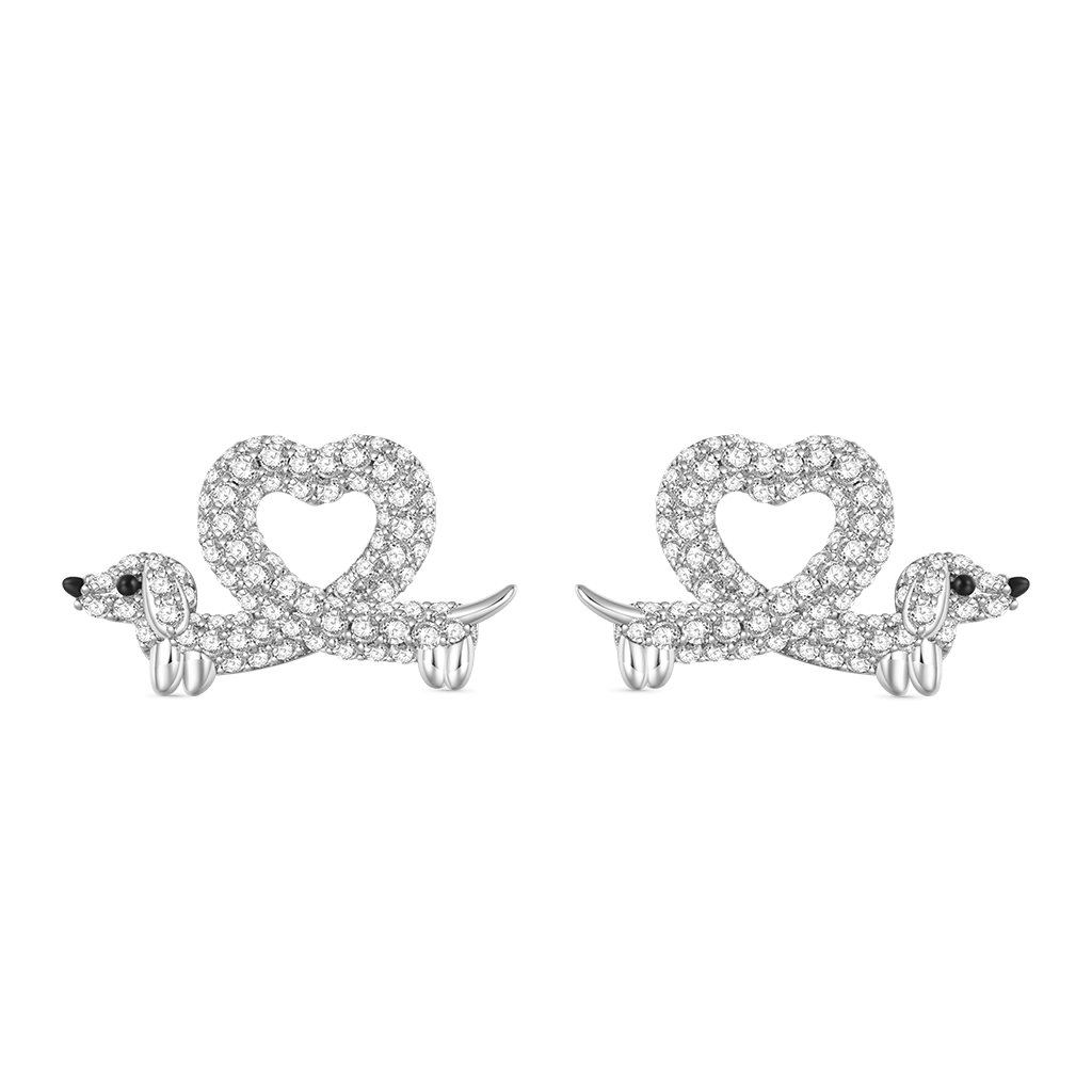Gnoce Dachshund Heart Diamond Stud Earrings_1