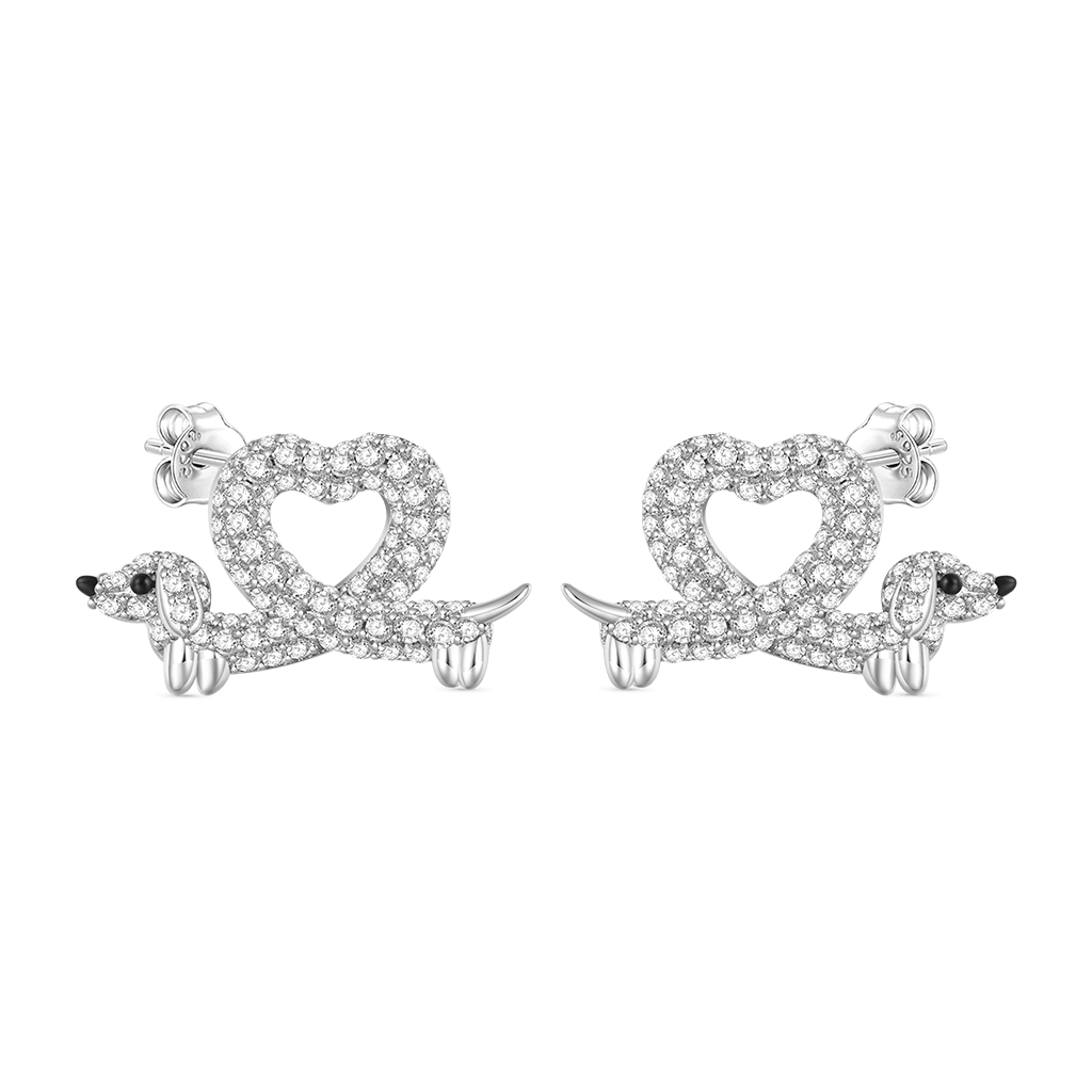 Gnoce Dachshund Heart Diamond Stud Earrings_2