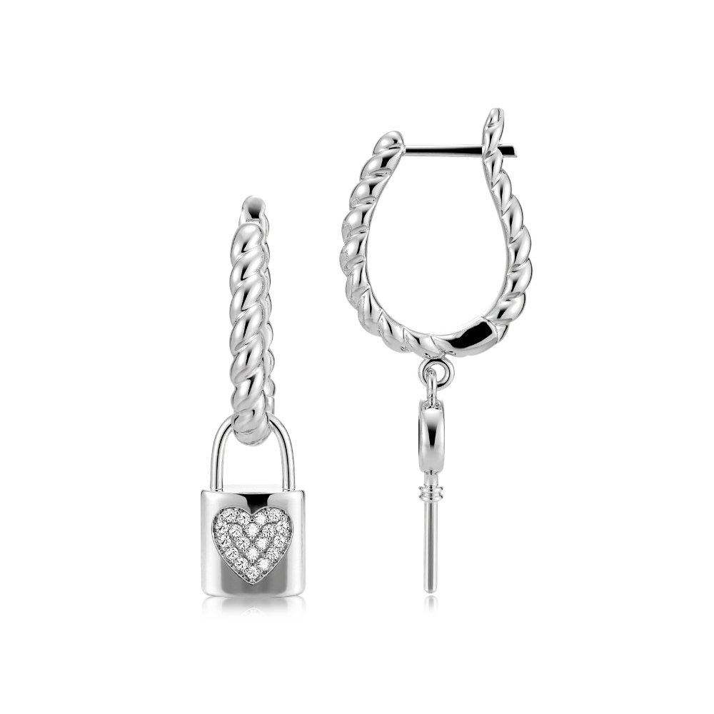 Gnoce Asymmetrical Lock & Key Twisted Rope English Lock Earrings_1