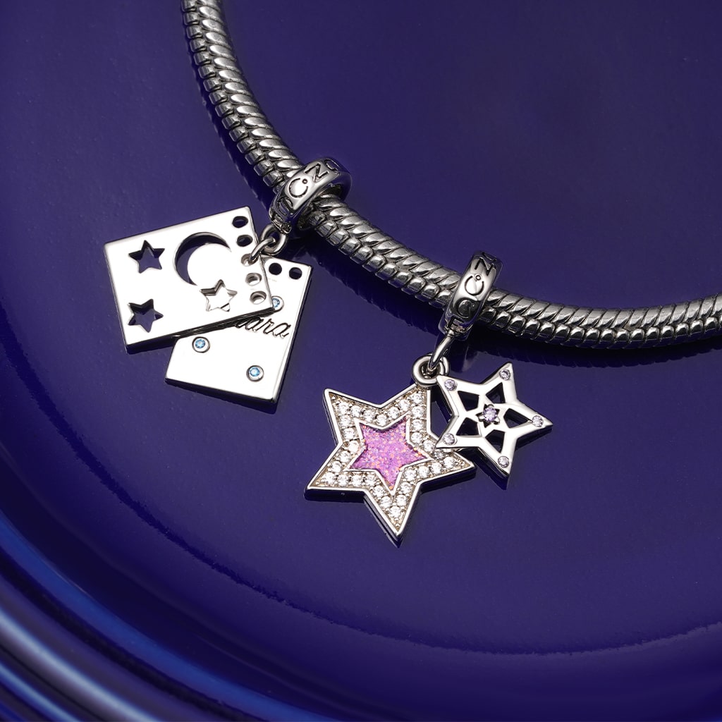 Gnoce Engravable Purple Glitter Star Glow-in-the-Dark Pendant Dangle Charm_4