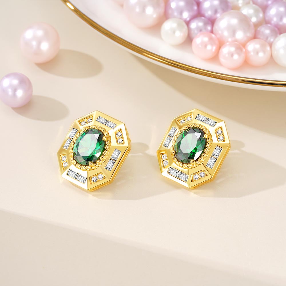 Gnoce Emerald Oval Vintage Statement Earrings_3