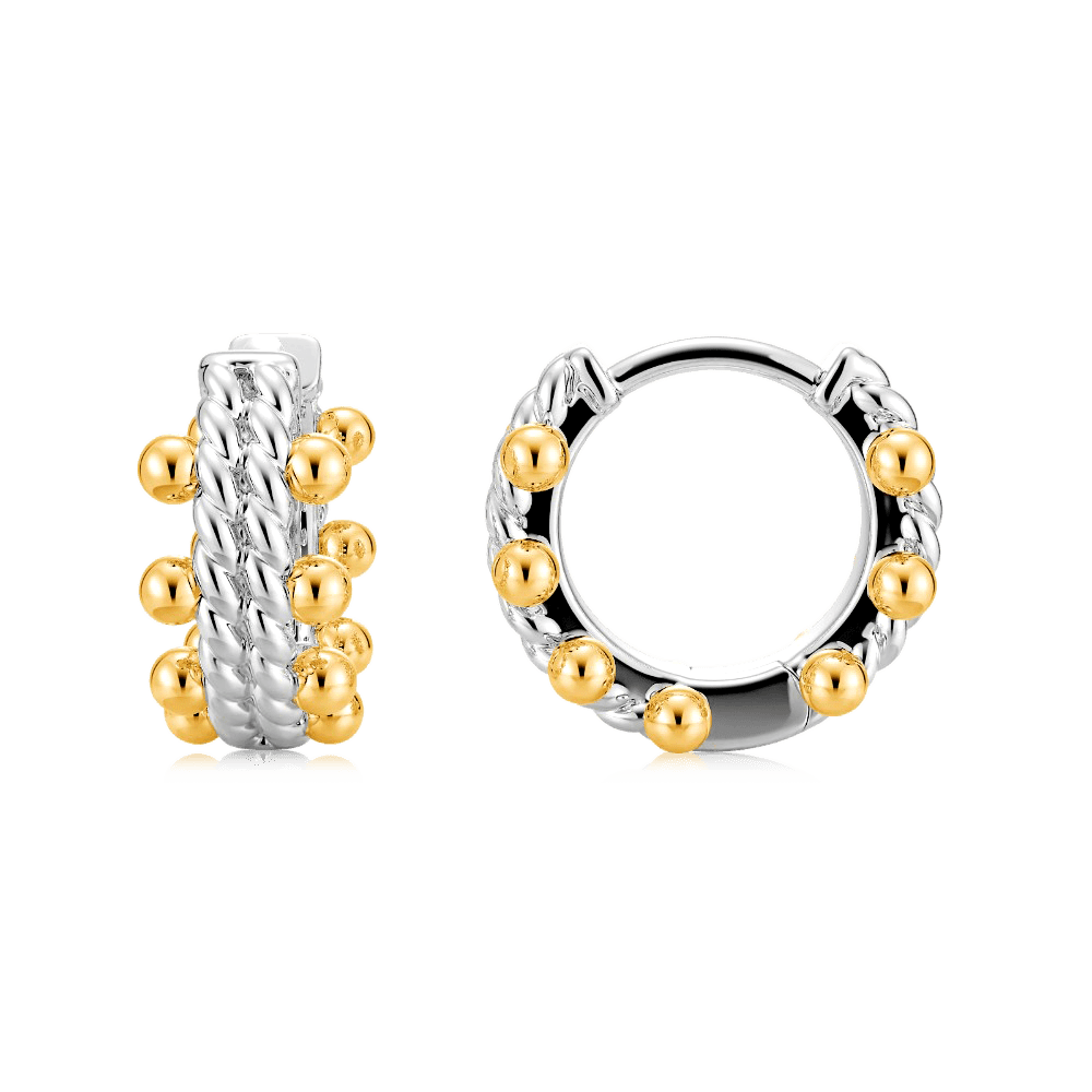 Gnoce Double Twisted Rope Huggie Earrings with Balls_1
