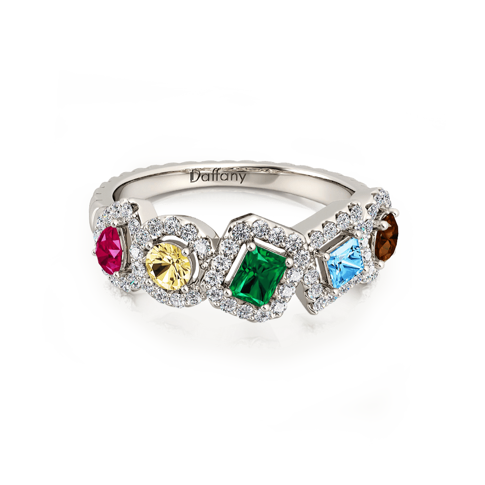 Fancy Color Mixed Shape Halo Twisted Rope Fashion Ring_1