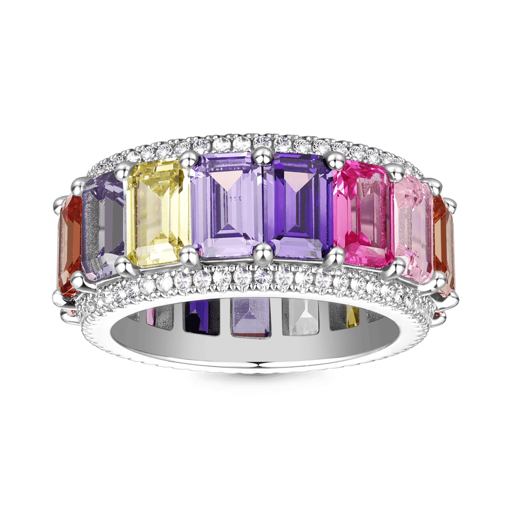 Gnoce Baguette Cut Rainbow Eternity Band Ring_1