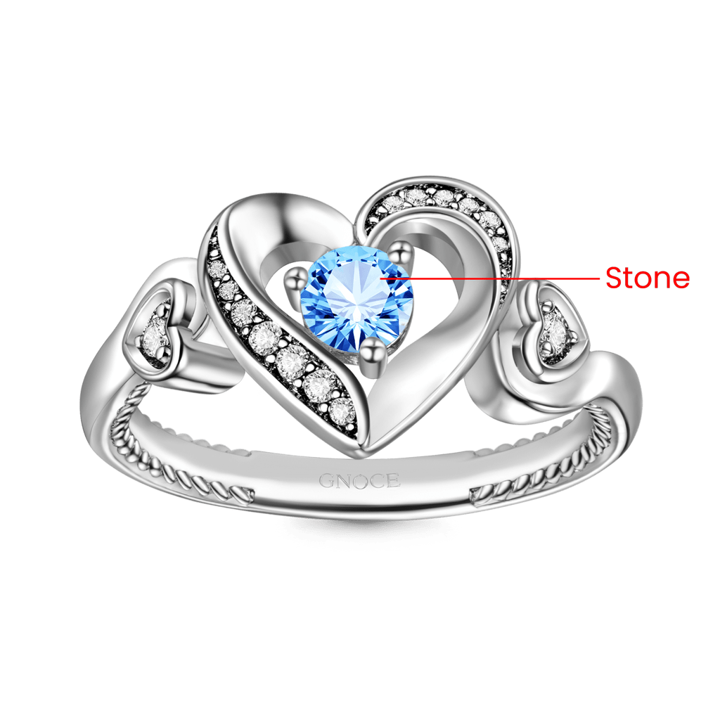Gnoce Love Heart Round Cut Birthstone Ring_2