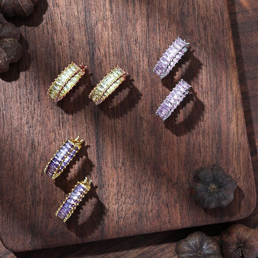 Gnoce Citrine Baguette Cut Eternity Hoop Earrings_3