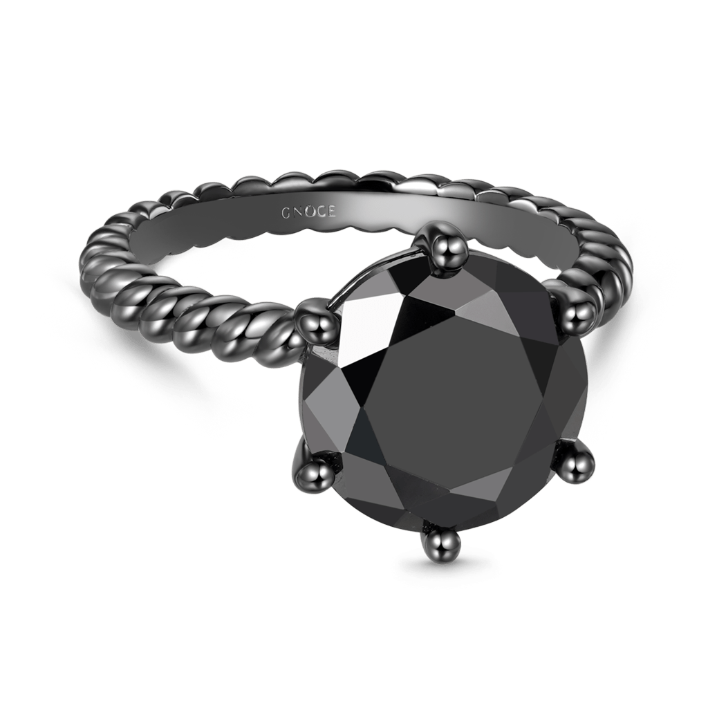 Gnoce Black Solitaire Twisted Rope Statement Ring_4