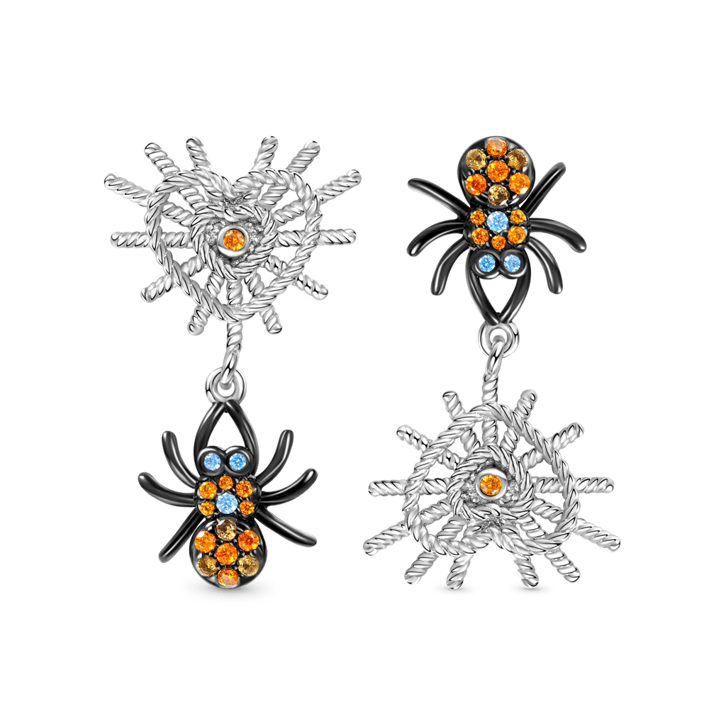 Gnoce Mismatched Spider & Heart Net Drop Earrings_1