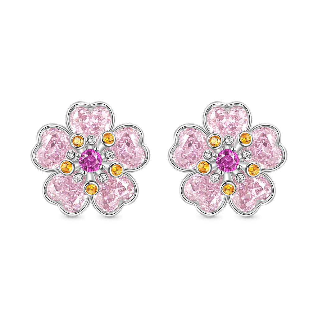 Gnoce Sparkling Cherry Blossoms Heart Cut Stud Earrings_1