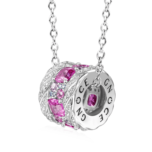 Gnoce Fuchsia Gems Twisted Rope Drum Pendant Necklace_1