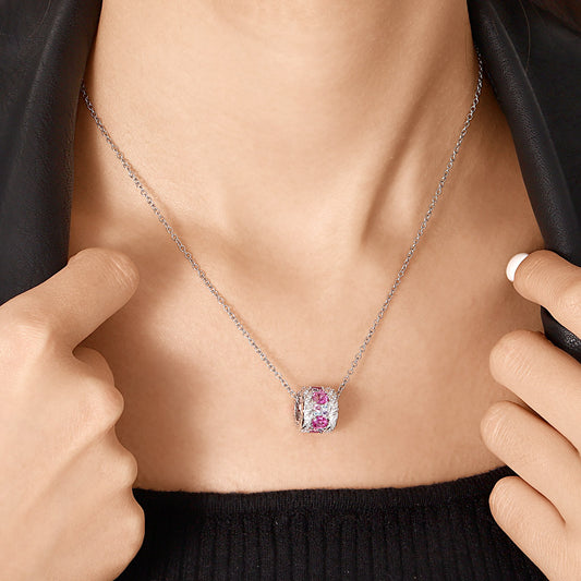 Gnoce Fuchsia Gems Twisted Rope Drum Pendant Necklace_4