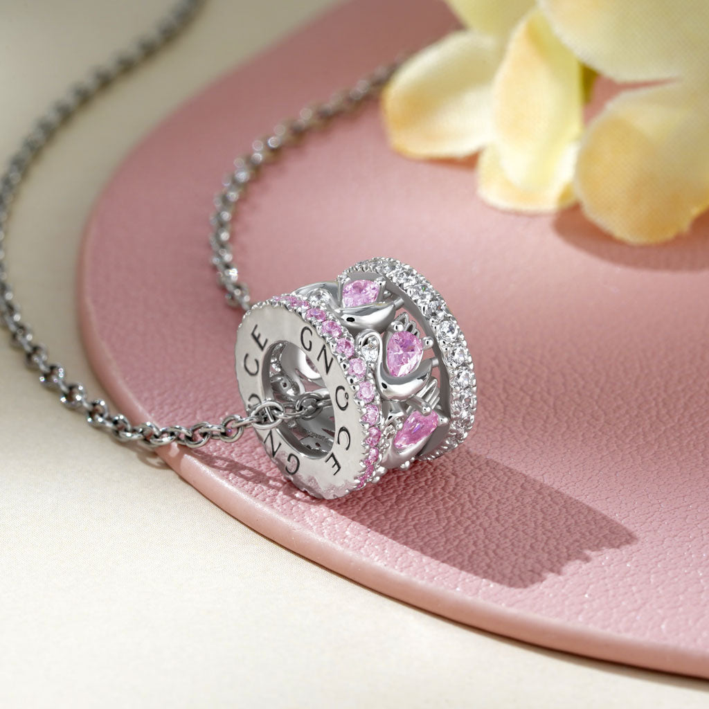 Gnoce Pink Swan Drum Pendant Necklace_3