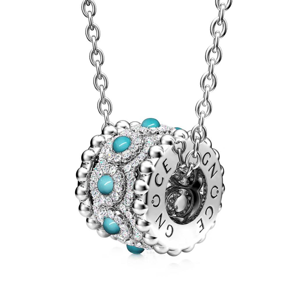 Gnoce Turquoise Halo Drum Pendant Necklace_1