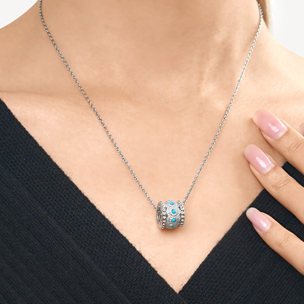 Gnoce Turquoise Halo Drum Pendant Necklace_5