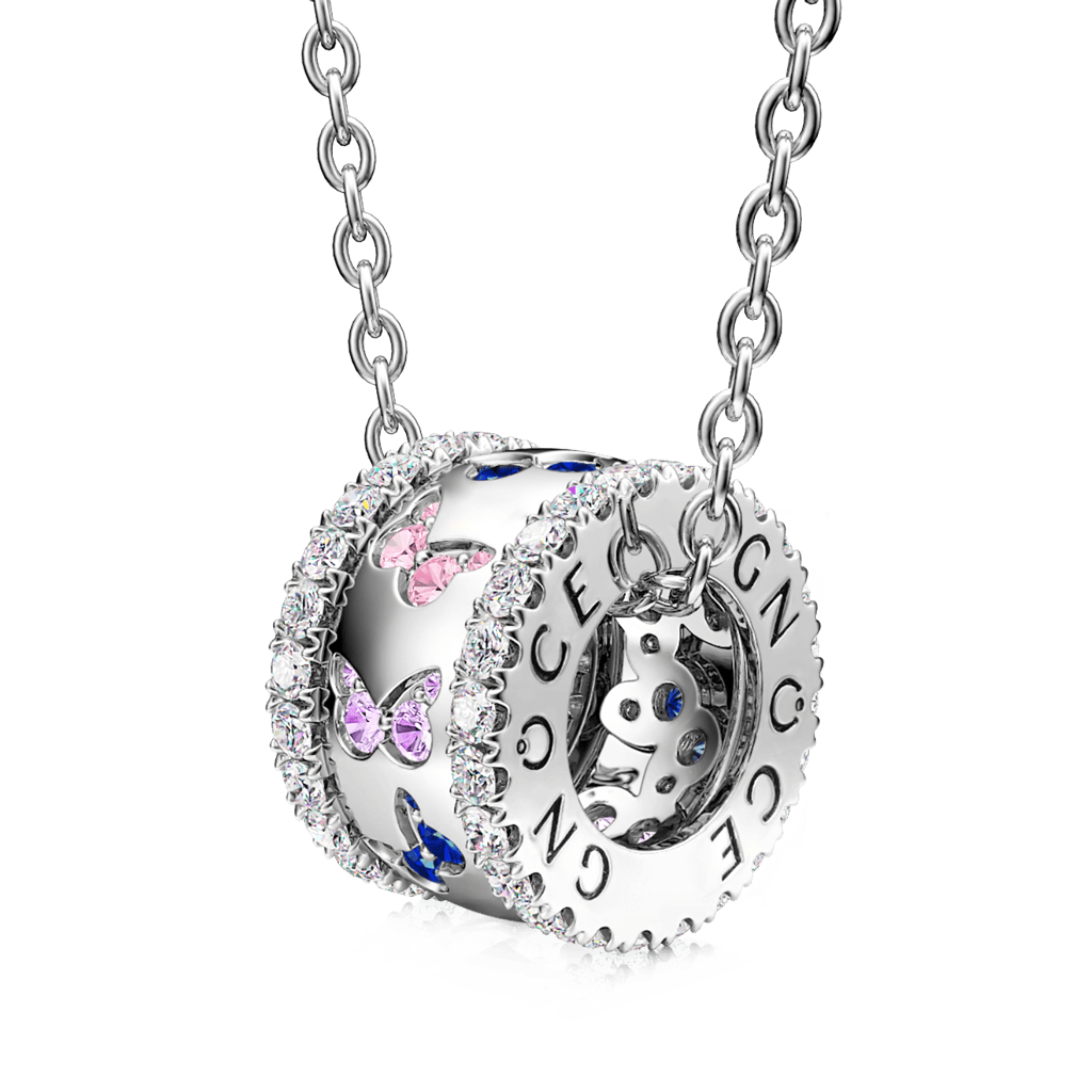 Gnoce Lovely Butterflies Drum Pendant Necklace_1