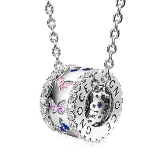 Gnoce Lovely Butterflies Drum Pendant Necklace_1