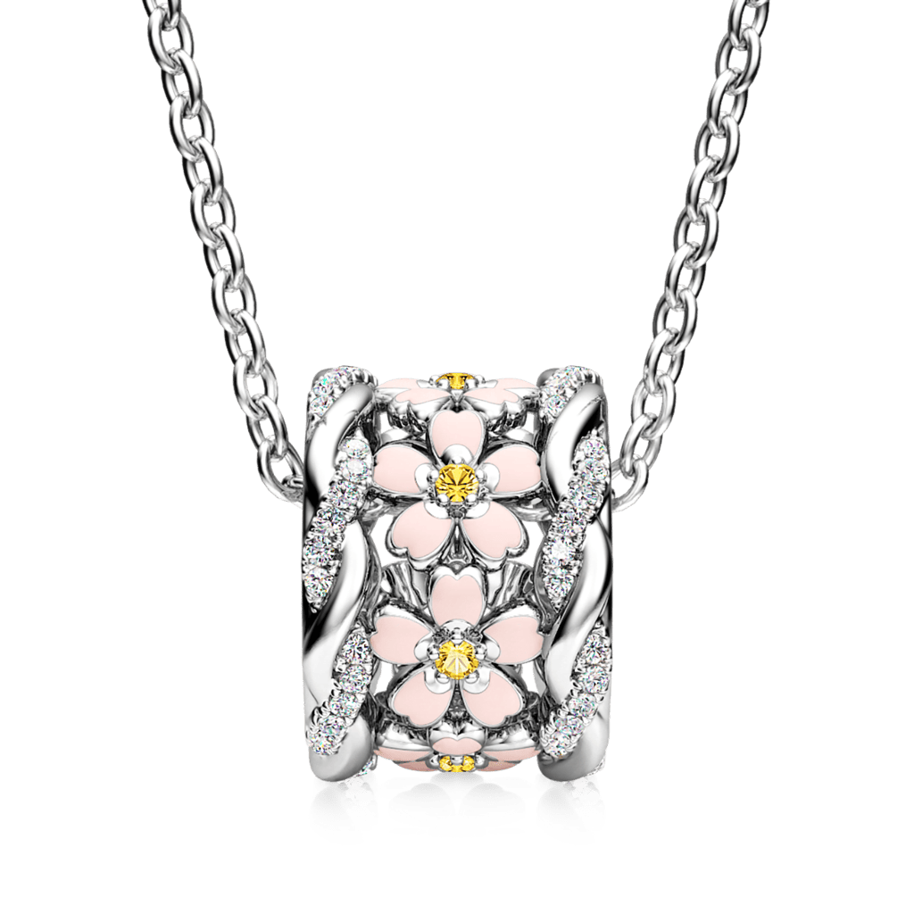 Gnoce Cherry Blossoms Drum Pendant Necklace_2