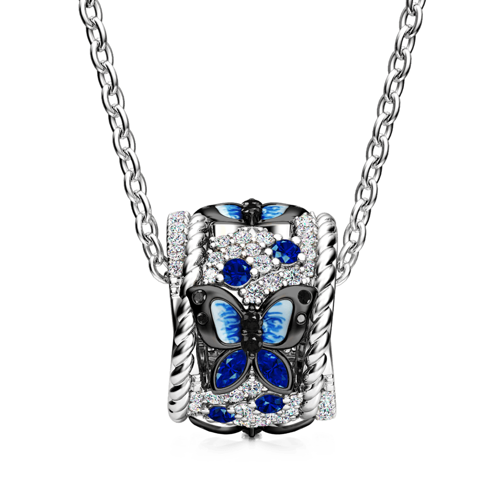Gnoce Blue Butterfly Drum Pendant Necklace_2