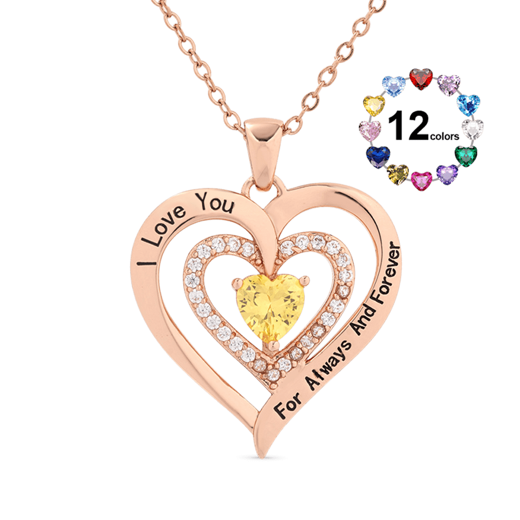 Gnoce "I Love You" Heart Birthstone Necklace_1