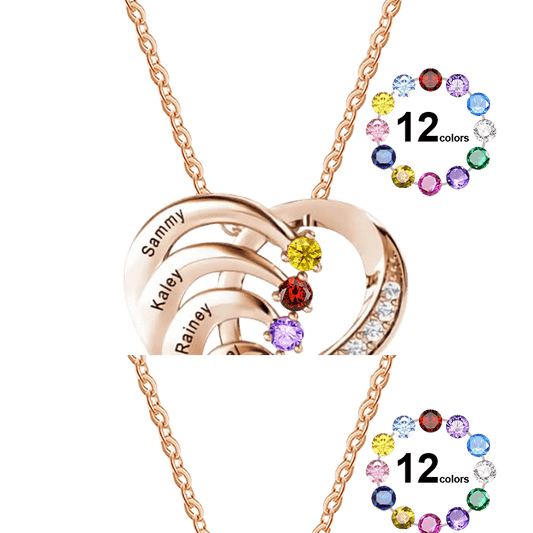 Gnoce Personalized Heart Necklace with 1-4 Birthstone and 1-4 Name_1