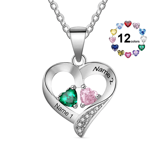 Gnoce Double Heart Engravable Birthstone Diamonds Necklace_1