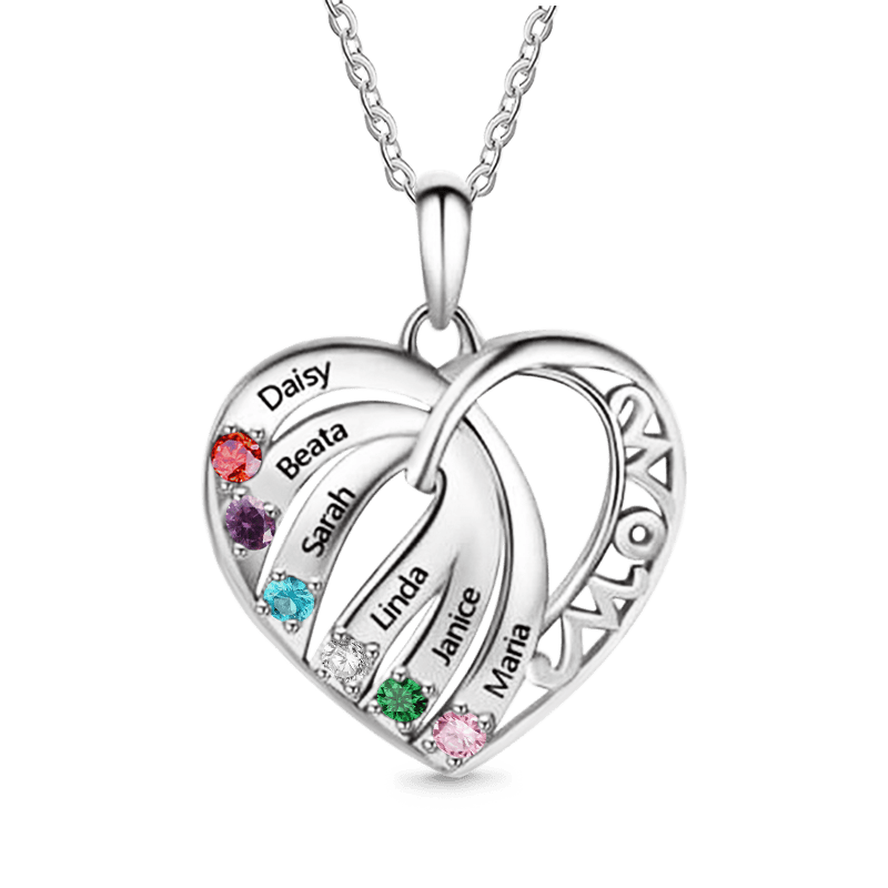 Gnoce Engravable Family Name 'MOM' Heart Necklace_4