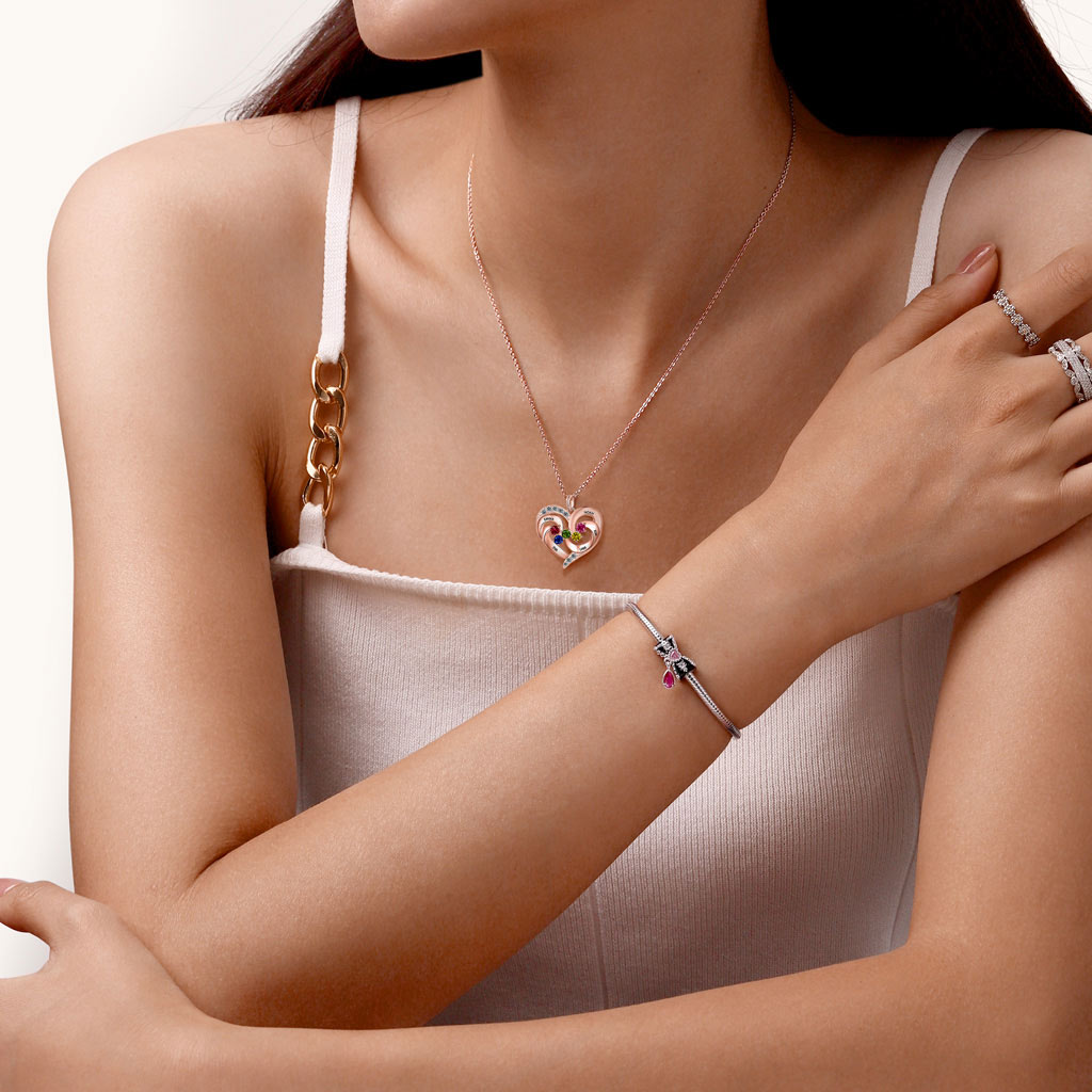 Gnoce Diamonds Love Heart Necklace with 1-5 Birthstones_7