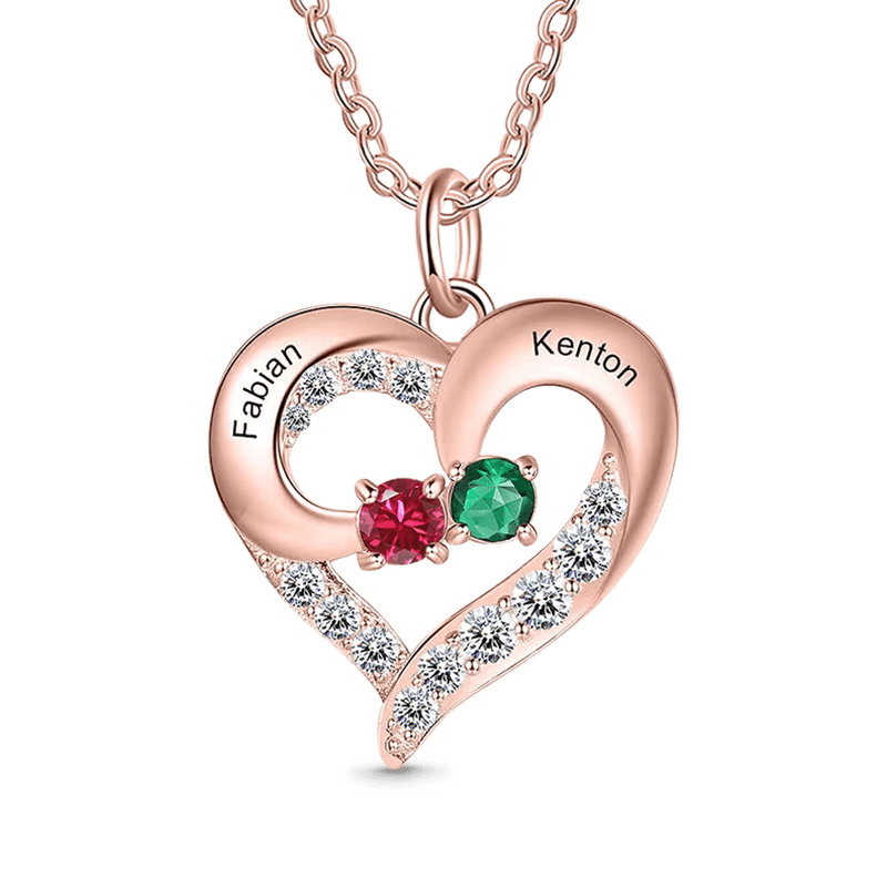 Gnoce Diamonds Love Heart Necklace with 1-5 Birthstones_2