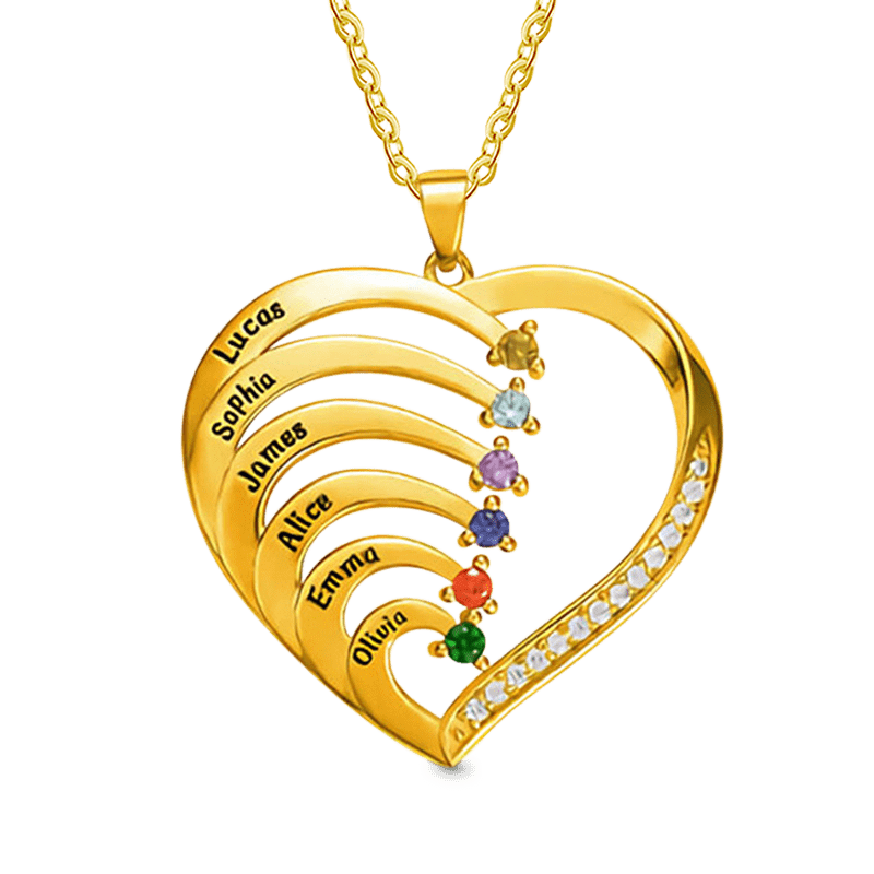 Gnoce Creative Three-color DIY Heart Necklace with 1-6 Birthstones_2